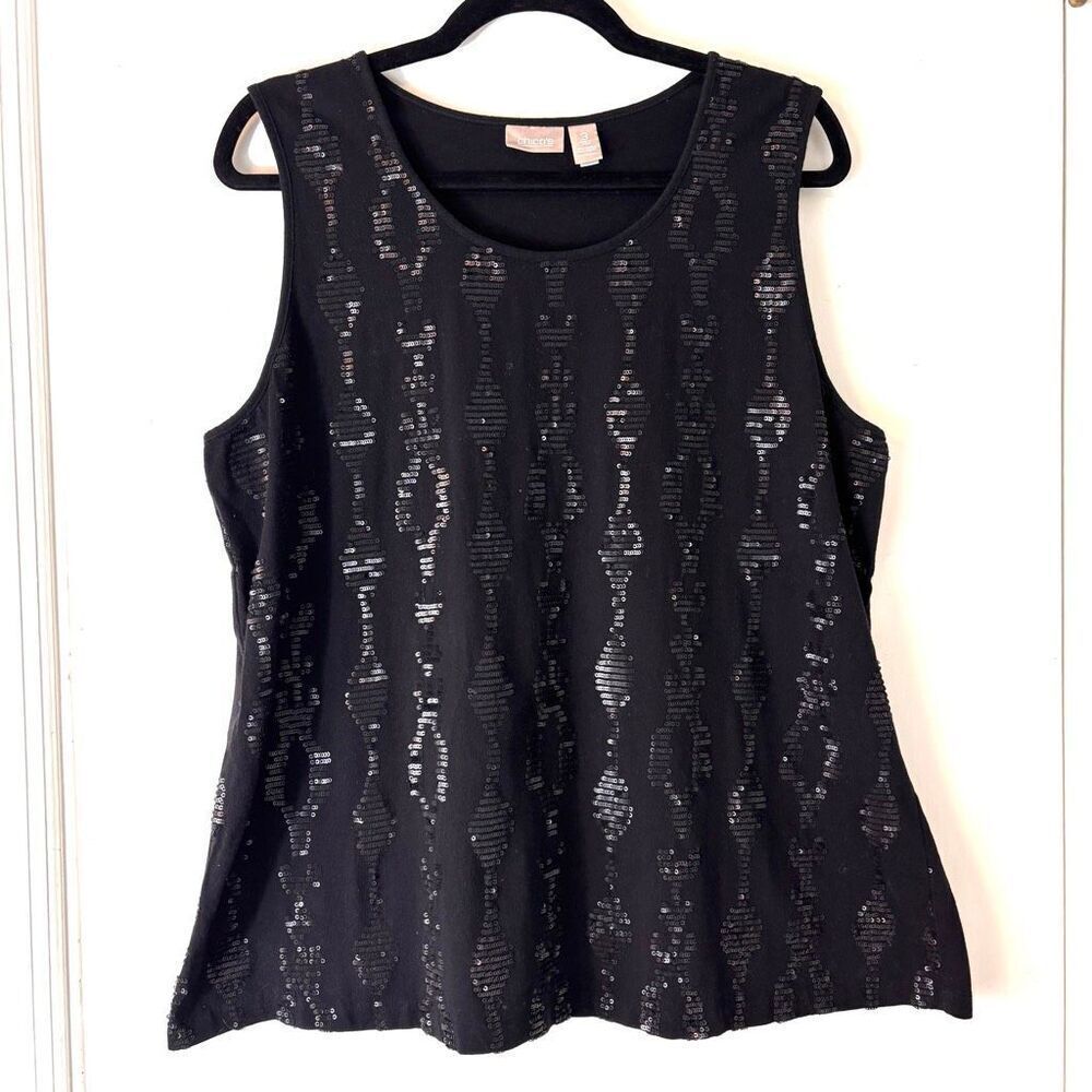 Chico’s XL black sequin front embellished sleeveless shell tank